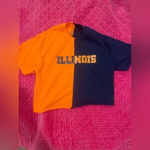 University of Illinois orange and blue split cropped t shirt